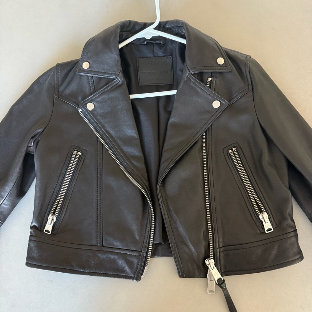 All Saints Black Cropped Leather Jacket